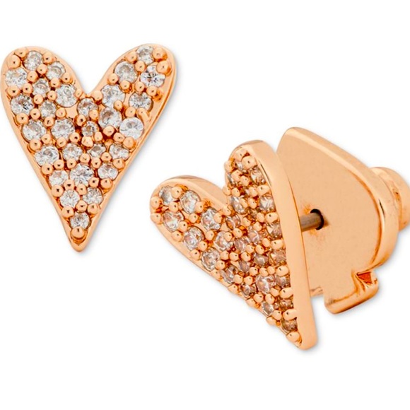 New Kate Spade Rose Gold-Tone Pavé Heart Mini Stud Earrings - Picture 4 of 7